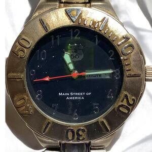 Vintage U.S. Route 66 Quartz Watch 1-1/2"D, Silver Trim Black Face, Non-Operable